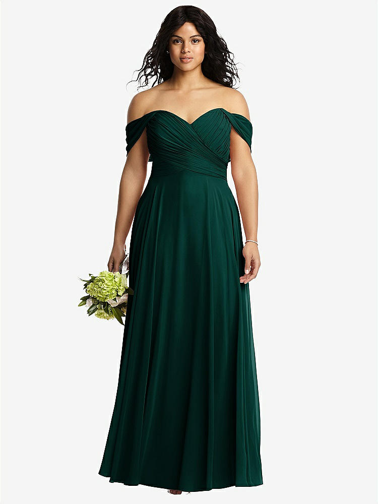 【STYLE: 2970】Off-the-Shoulder Draped Chiffon Maxi Dress【COLOR: Evergreen】