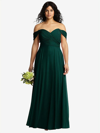 【STYLE: 2970】Off-the-Shoulder Draped Chiffon Maxi Dress【COLOR: Evergreen】