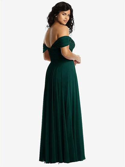 【STYLE: 2970】Off-the-Shoulder Draped Chiffon Maxi Dress【COLOR: Evergreen】