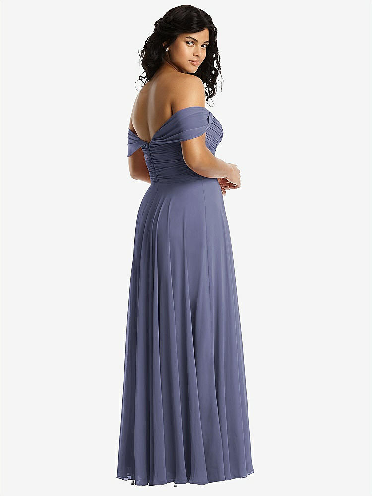 【NEW】【STYLE: 2970】オフショルダー ドレープ シフォン マキシ ドレス【COLOR: French Blue】【SIZE: 00-30W】