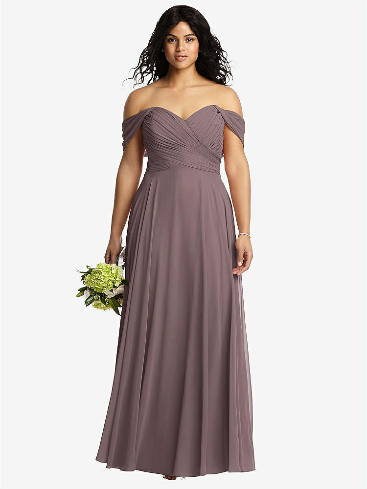 【STYLE: 2970】Off-the-Shoulder Draped Chiffon Maxi Dress【COLOR: French Truffle】