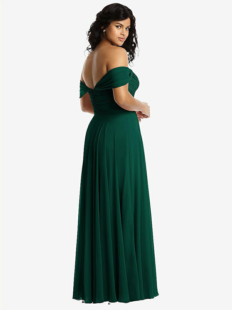 【STYLE: 2970】Off-the-Shoulder Draped Chiffon Maxi Dress【COLOR: Hunter Green】
