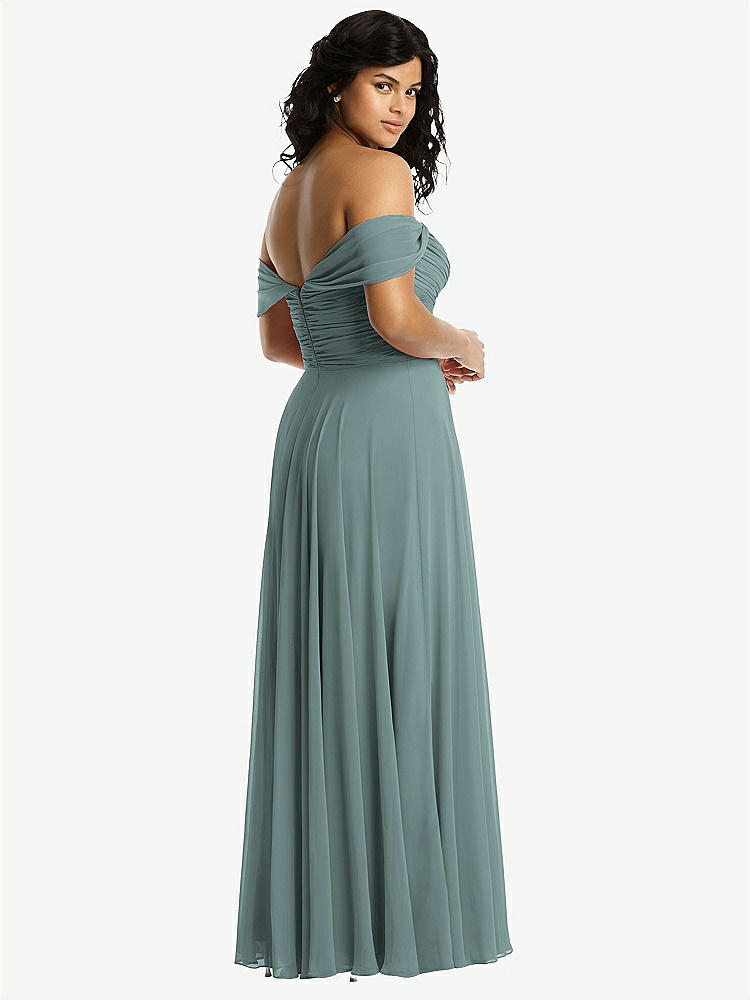 【STYLE: 2970】Off-the-Shoulder Draped Chiffon Maxi Dress【COLOR: Icelandic】