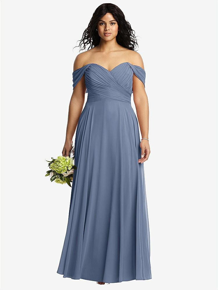 【STYLE: 2970】Off-the-Shoulder Draped Chiffon Maxi Dress【COLOR: Larkspur Blue】