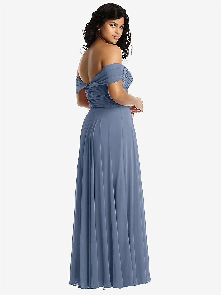 【NEW】【STYLE: 2970】オフショルダー ドレープ シフォン マキシ ドレス【COLOR: Larkspur Blue】【SIZE: 00-30W】