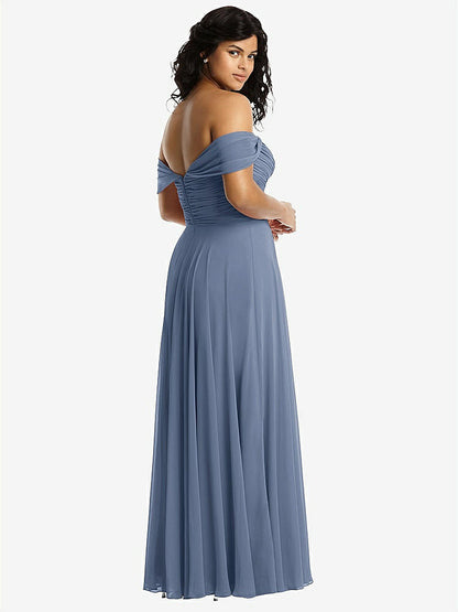 【NEW】【STYLE: 2970】オフショルダー ドレープ シフォン マキシ ドレス【COLOR: Larkspur Blue】【SIZE: 00-30W】