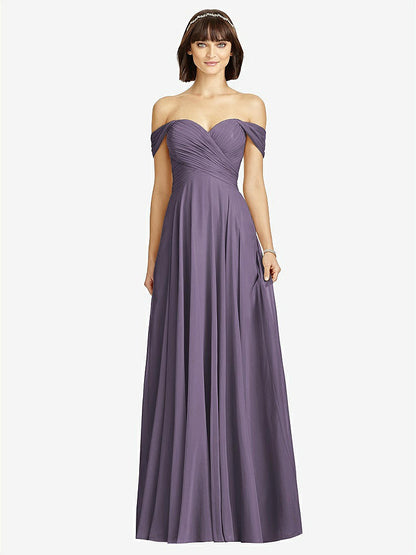 【NEW】【STYLE: 2970】オフショルダー ドレープ シフォン マキシ ドレス【COLOR: Lavender】【SIZE: 00-30W】