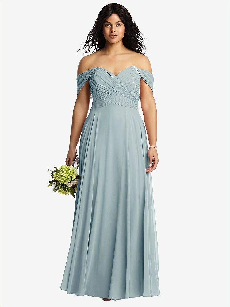【STYLE: 2970】Off-the-Shoulder Draped Chiffon Maxi Dress【COLOR: Morning Sky】