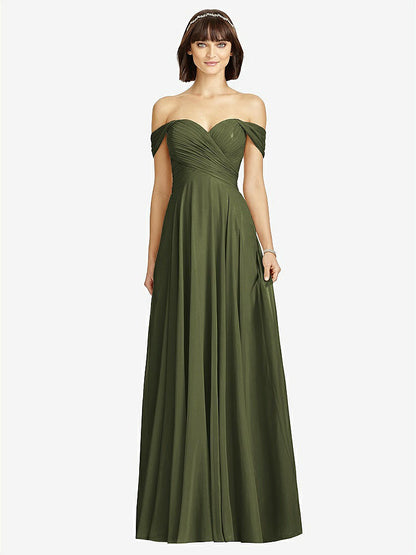 【STYLE: 2970】Off-the-Shoulder Draped Chiffon Maxi Dress【COLOR: Olive Green】