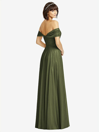 【STYLE: 2970】Off-the-Shoulder Draped Chiffon Maxi Dress【COLOR: Olive Green】