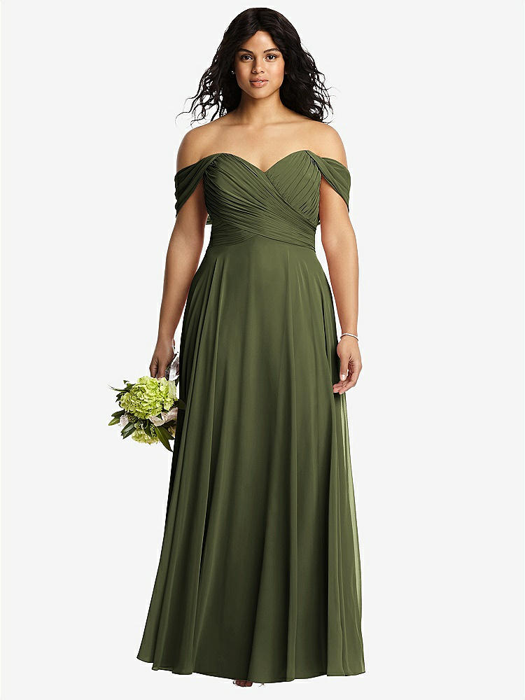 【STYLE: 2970】Off-the-Shoulder Draped Chiffon Maxi Dress【COLOR: Olive Green】