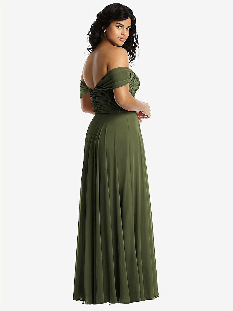 【STYLE: 2970】Off-the-Shoulder Draped Chiffon Maxi Dress【COLOR: Olive Green】