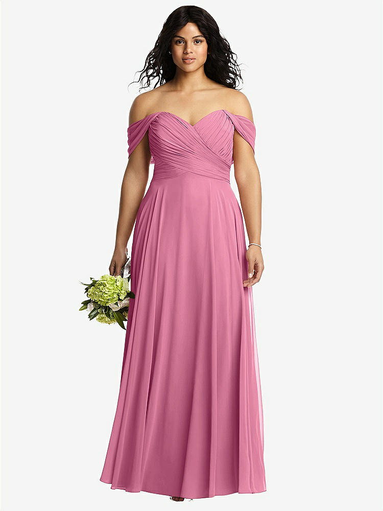 【STYLE: 2970】Off-the-Shoulder Draped Chiffon Maxi Dress【COLOR: Orchid Pink】