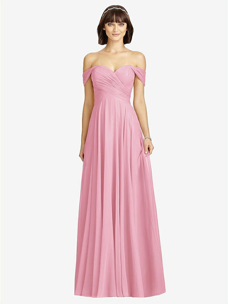 【STYLE: 2970】Off-the-Shoulder Draped Chiffon Maxi Dress【COLOR: Peony Pink】