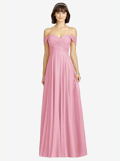 【STYLE: 2970】Off-the-Shoulder Draped Chiffon Maxi Dress【COLOR: Peony Pink】
