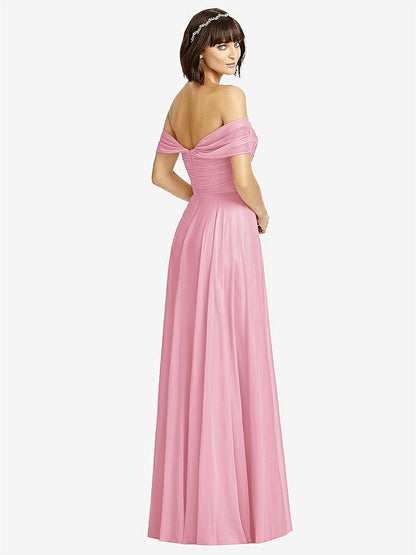 【STYLE: 2970】Off-the-Shoulder Draped Chiffon Maxi Dress【COLOR: Peony Pink】