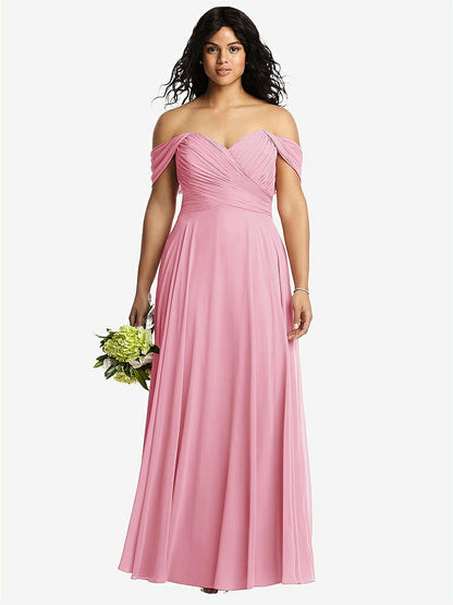 【STYLE: 2970】Off-the-Shoulder Draped Chiffon Maxi Dress【COLOR: Peony Pink】