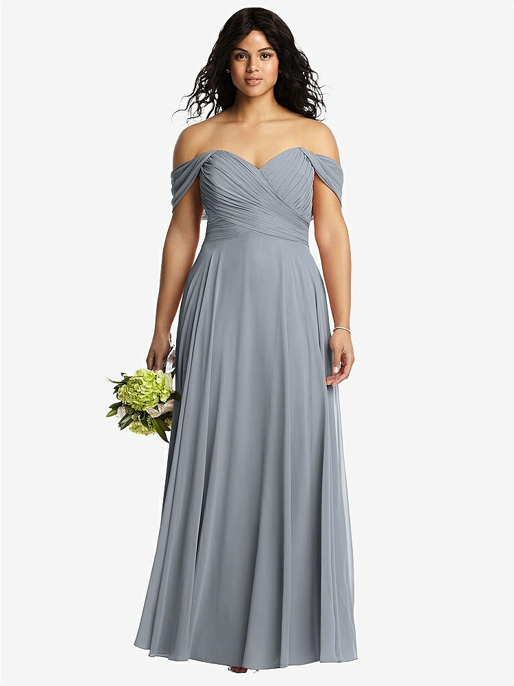 【STYLE: 2970】Off-the-Shoulder Draped Chiffon Maxi Dress【COLOR: Platinum】