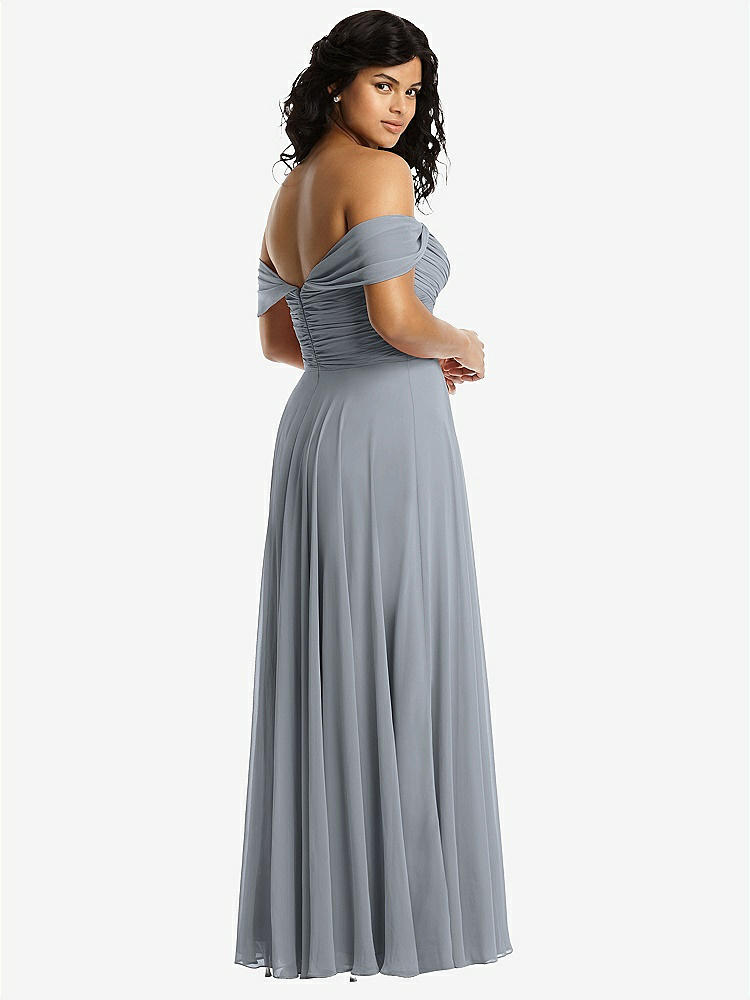 【STYLE: 2970】Off-the-Shoulder Draped Chiffon Maxi Dress【COLOR: Platinum】