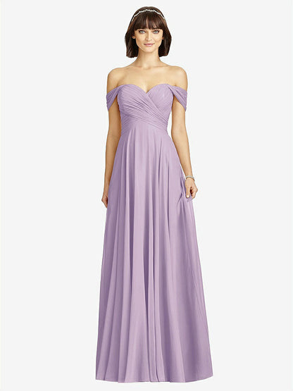 【NEW】【STYLE: 2970】オフショルダー ドレープ シフォン マキシ ドレス【COLOR: Pale Purple】【SIZE: 00-30W】