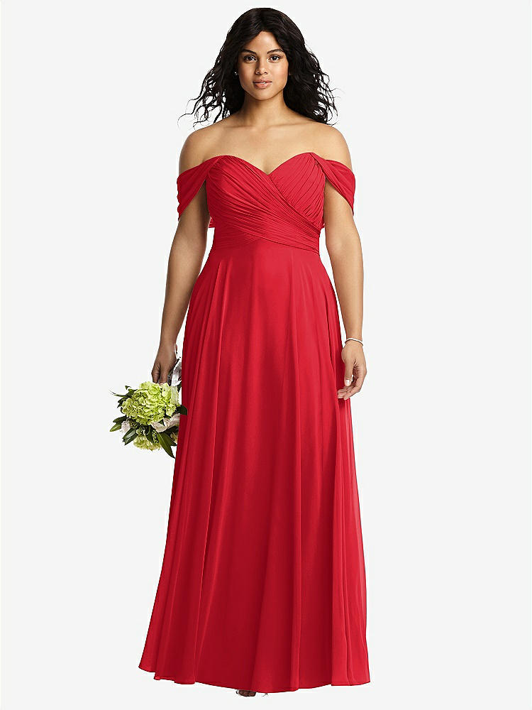 【STYLE: 2970】Off-the-Shoulder Draped Chiffon Maxi Dress【COLOR: Parisian Red】