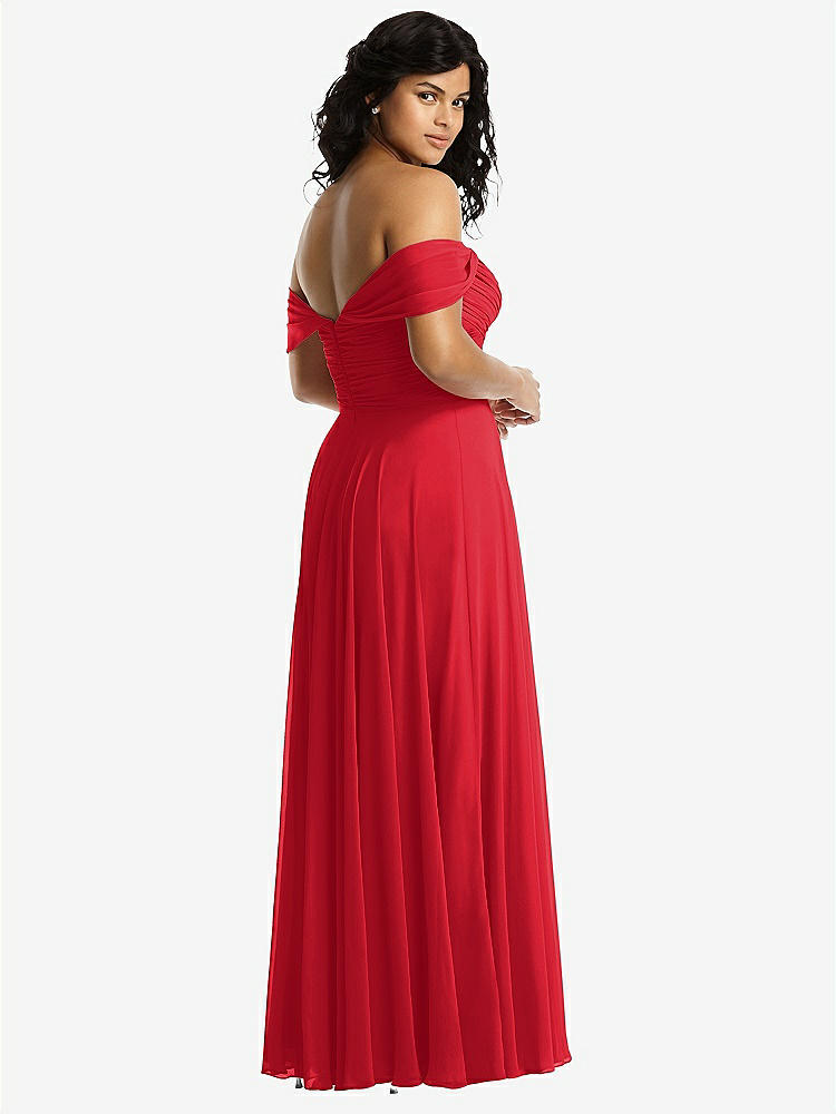 【STYLE: 2970】Off-the-Shoulder Draped Chiffon Maxi Dress【COLOR: Parisian Red】