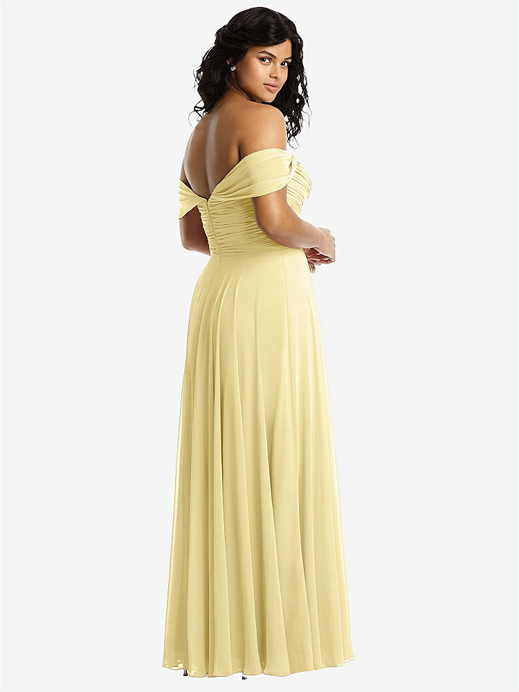 STYLE 2970 Off the Shoulder Draped Chiffon Maxi Dress COLOR Pale Yellow