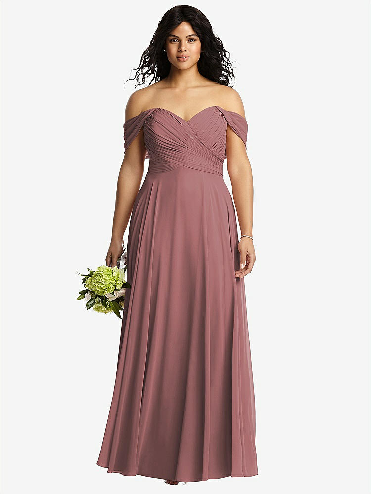 【STYLE: 2970】Off-the-Shoulder Draped Chiffon Maxi Dress【COLOR: Rosewood】