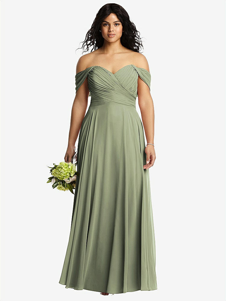 【STYLE: 2970】Off-the-Shoulder Draped Chiffon Maxi Dress【COLOR: Sage】