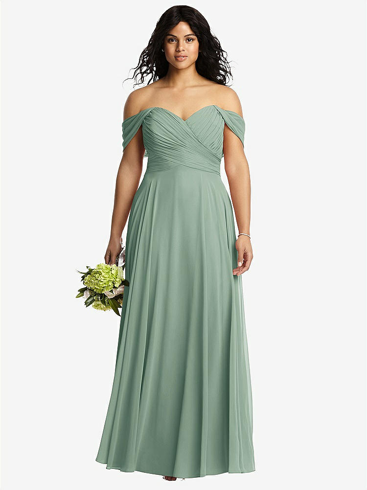 【STYLE: 2970】Off-the-Shoulder Draped Chiffon Maxi Dress【COLOR: Seagrass】