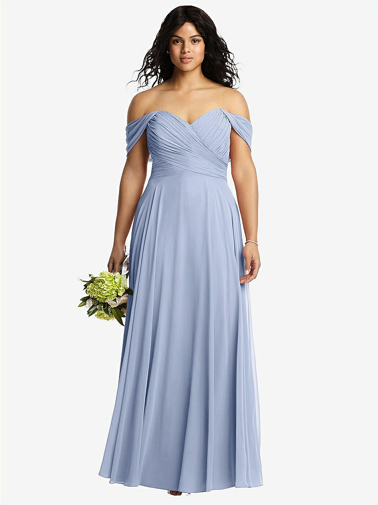 【STYLE: 2970】Off-the-Shoulder Draped Chiffon Maxi Dress【COLOR: Sky Blue】