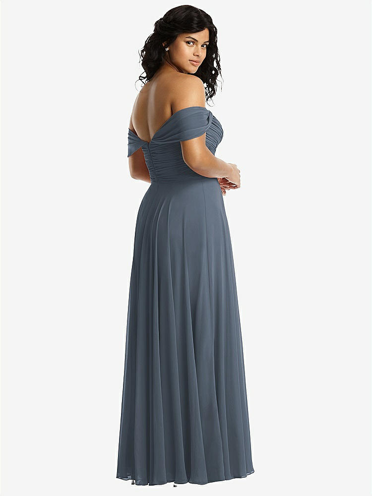 【STYLE: 2970】Off-the-Shoulder Draped Chiffon Maxi Dress【COLOR: Silverstone】