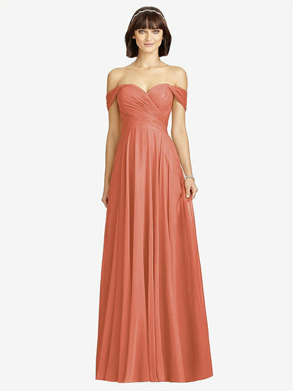 【STYLE: 2970】Off-the-Shoulder Draped Chiffon Maxi Dress【COLOR: Terracotta Copper】