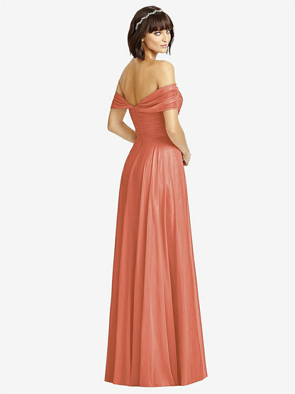 【STYLE: 2970】Off-the-Shoulder Draped Chiffon Maxi Dress【COLOR: Terracotta Copper】