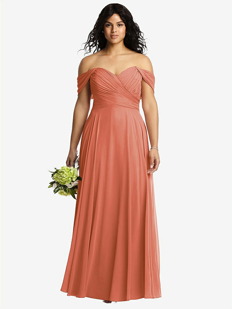 【STYLE: 2970】Off-the-Shoulder Draped Chiffon Maxi Dress【COLOR: Terracotta Copper】
