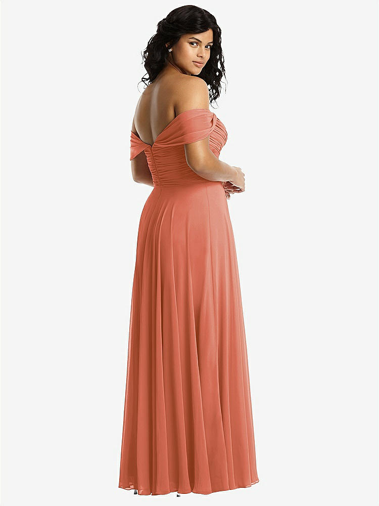 【STYLE: 2970】Off-the-Shoulder Draped Chiffon Maxi Dress【COLOR: Terracotta Copper】