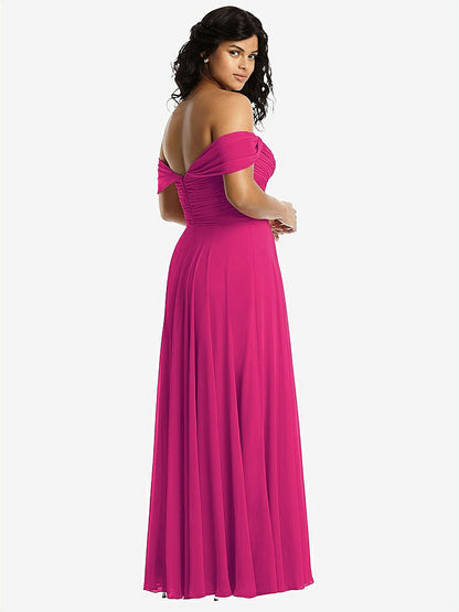 【NEW】【STYLE: 2970】オフショルダー ドレープ シフォン マキシ ドレス【COLOR: Think Pink】【SIZE: 00-30W】