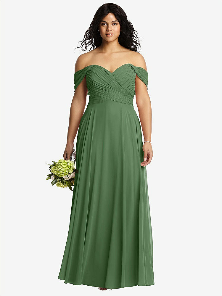 【STYLE: 2970】Off-the-Shoulder Draped Chiffon Maxi Dress【COLOR: Vineyard Green】