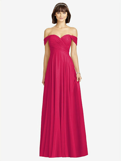 【STYLE: 2970】Off-the-Shoulder Draped Chiffon Maxi Dress【COLOR: Vivid Pink】