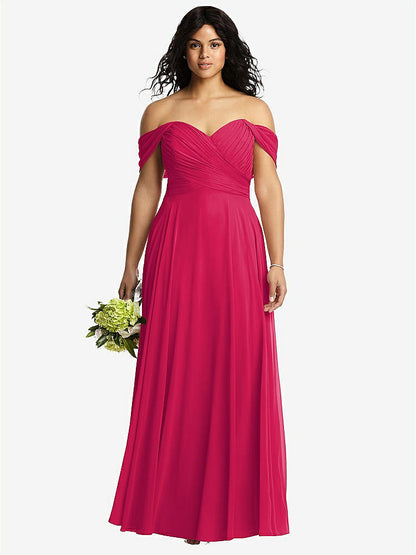 【STYLE: 2970】Off-the-Shoulder Draped Chiffon Maxi Dress【COLOR: Vivid Pink】