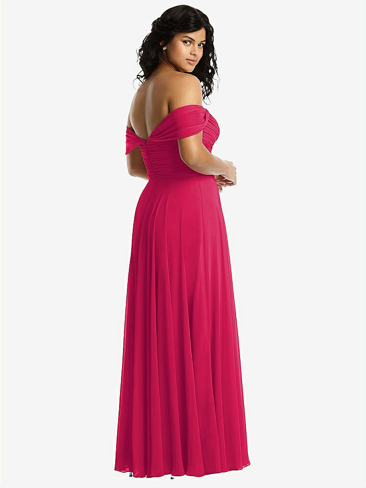 【STYLE: 2970】Off-the-Shoulder Draped Chiffon Maxi Dress【COLOR: Vivid Pink】