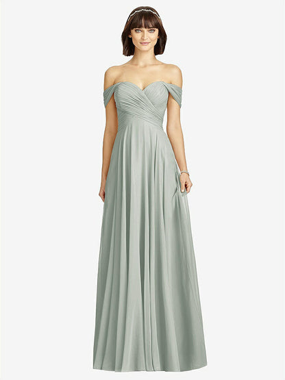 【STYLE: 2970】Off-the-Shoulder Draped Chiffon Maxi Dress【COLOR: Willow Green】