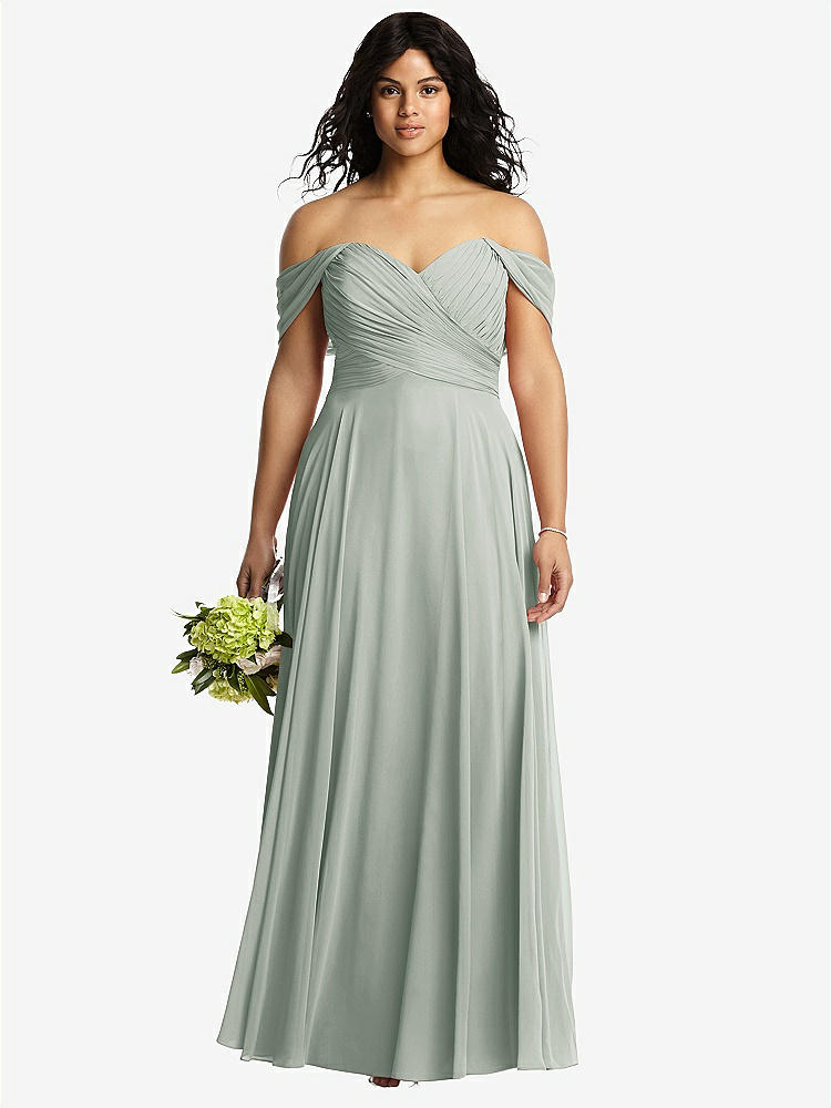 【STYLE: 2970】Off-the-Shoulder Draped Chiffon Maxi Dress【COLOR: Willow Green】