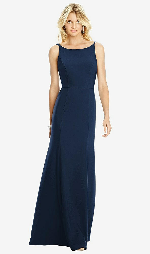 【NEW】【STYLE: 6758】Bateau ネック オープンバック トランペット ガウン【COLOR: Midnight Navy】【SIZE: 00-30W】