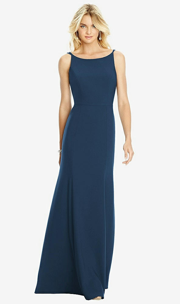 【NEW】【STYLE: 6758】Bateau ネック オープンバック トランペット ガウン【COLOR: Sofia Blue】【SIZE: 00-30W】