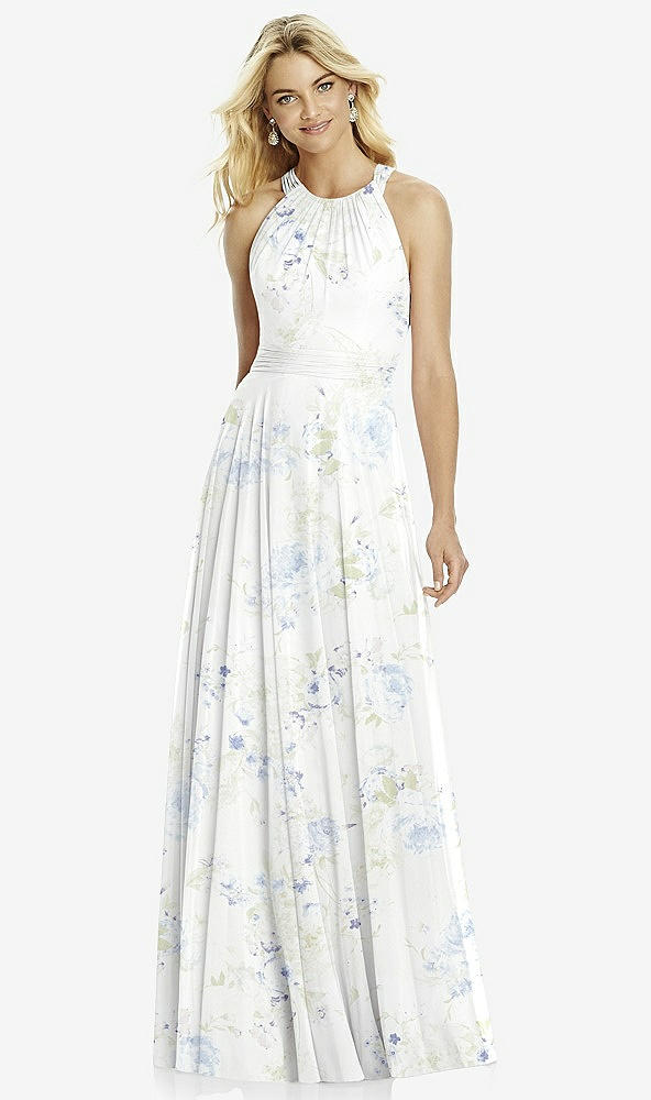 【STYLE: 6760】Cross Strap Open-Back Halter Maxi Dress【COLOR: Bleu Garden】