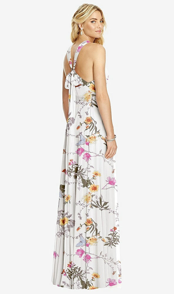 【STYLE: 6760】Cross Strap Open-Back Halter Maxi Dress【COLOR: Butterfly Botanica Ivory】
