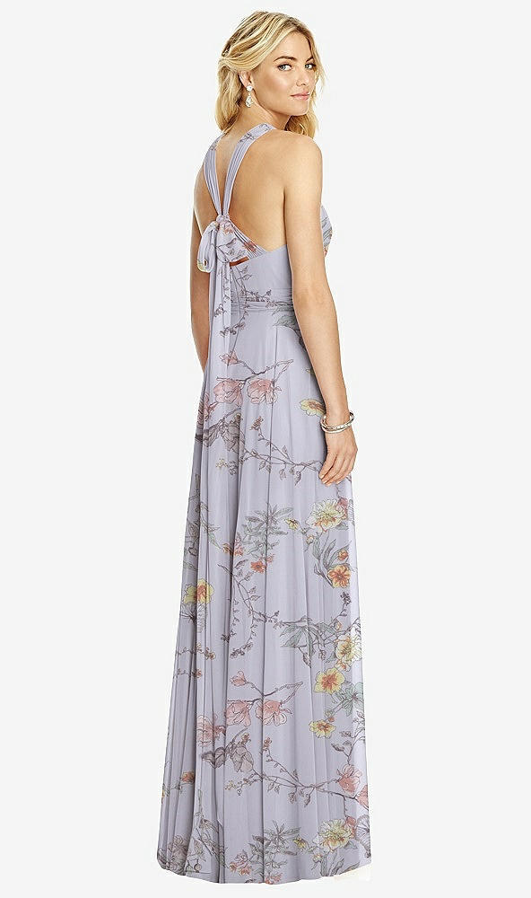【STYLE: 6760】Cross Strap Open-Back Halter Maxi Dress【COLOR: Butterfly Botanica Silver Dove】