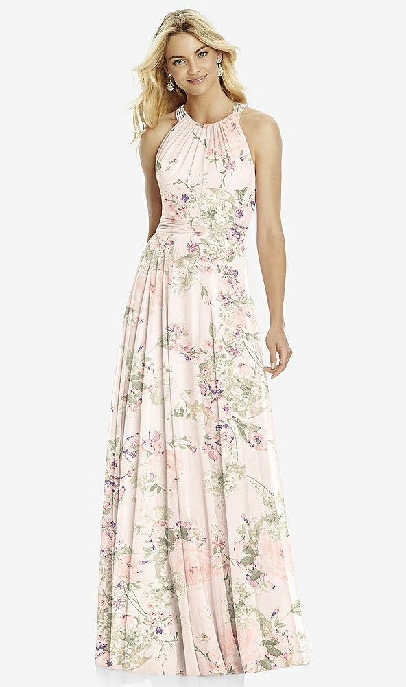 【STYLE: 6760】Cross Strap Open-Back Halter Maxi Dress【COLOR: Blush Garden】
