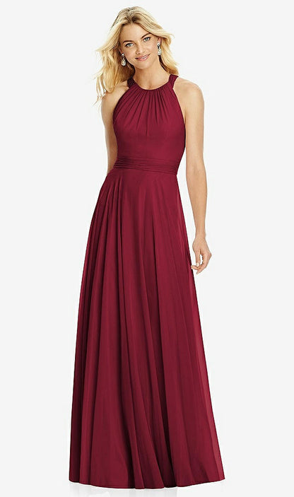 【NEW】【STYLE: 6760】クロス ストラップ オープンバック ホルター マキシ ドレス【COLOR: Burgundy】【SIZE: 00-30W】